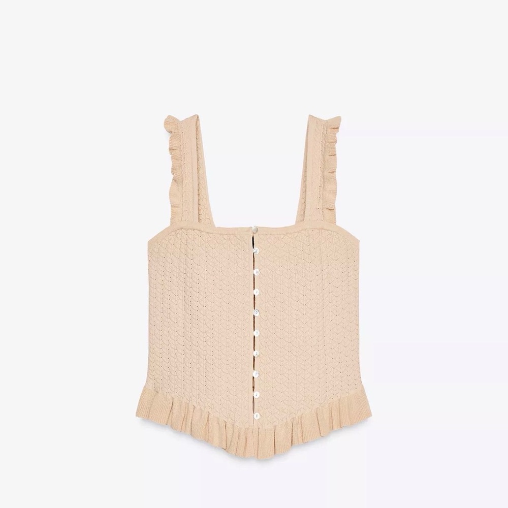 Zara Beige Ruffled Tank Top